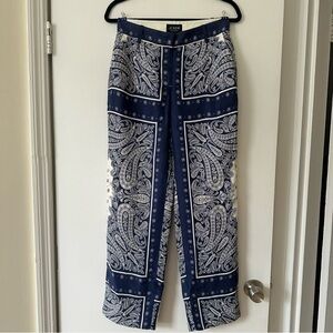 J. Crew Navy and White Paisley Straight-Leg Pants